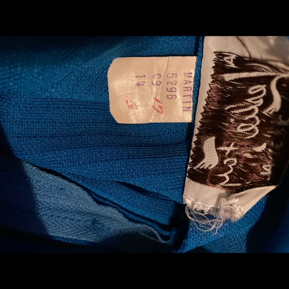 1970s Leslie Fay Blue Long Stretch Knit Maxi Dress - Picture 12 of 15